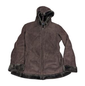 Sonoma Life + Style Women's Brown Suede Winter Jacket with Hood Size Large